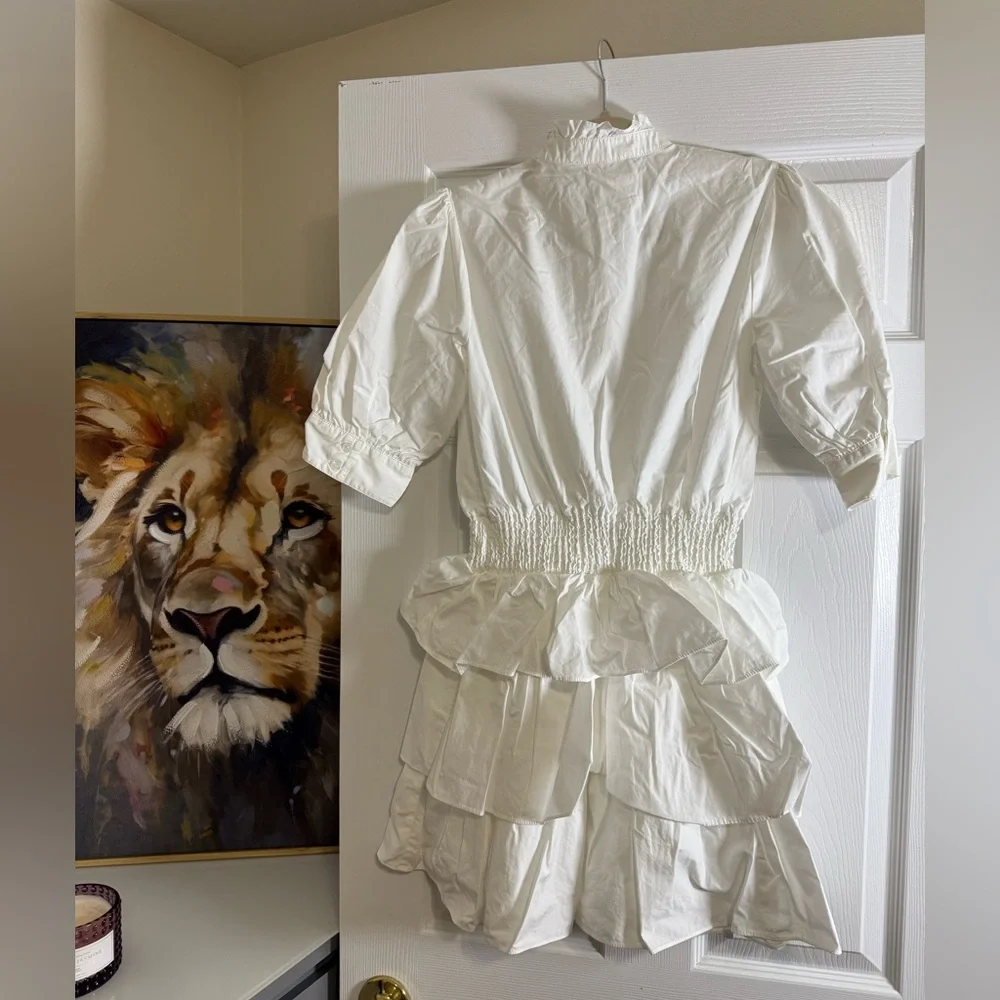White Ruffled Tiered Mini Dress with Smocked Waist - Picture 2 of 2